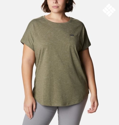 Columbia Cades Cape T-skjorte Dame Olivengrønne | Plus Size 60714T